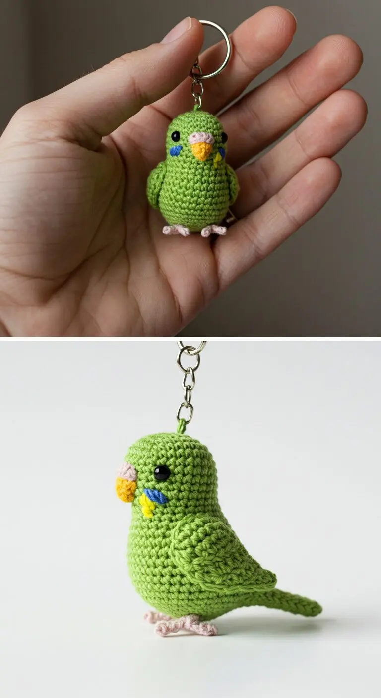 Mini Keychain Green Parakeet Crochet Bird