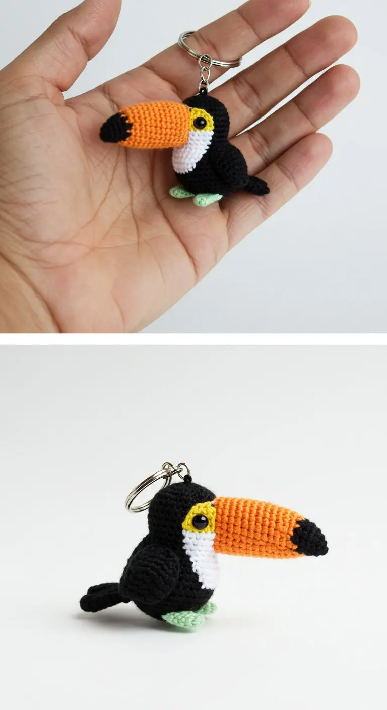 Mini Keychain Toucan Crochet Bird