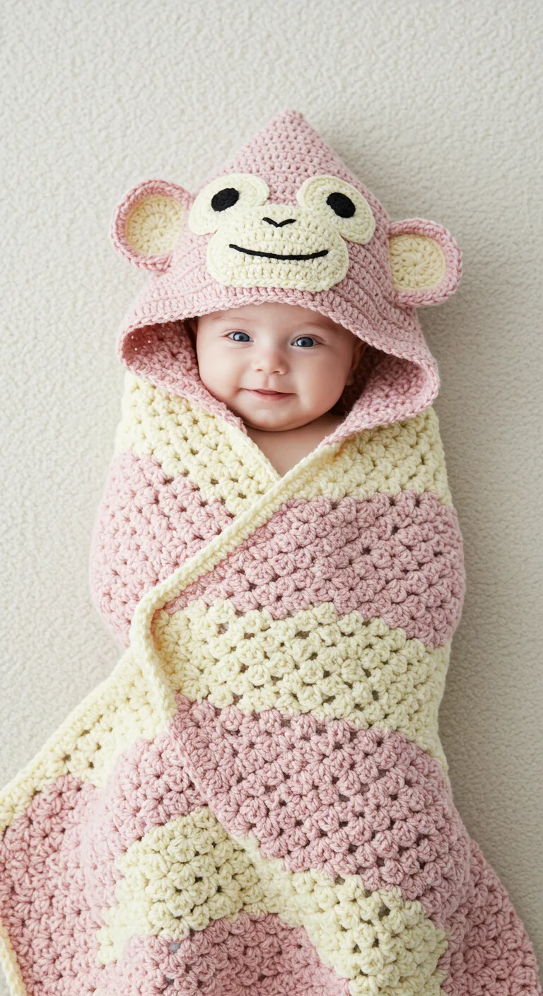 Pink Monkey Crochet Blanket