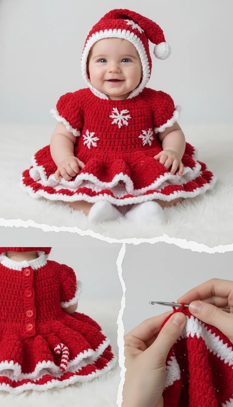 Festive Crochet Santa Baby Dress Hat Set Pattern For Christmas 2