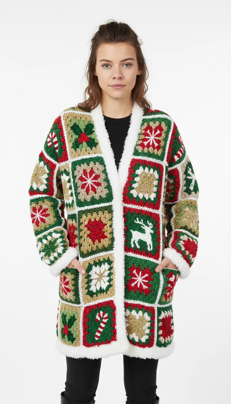 Festive Crochet Christmas Granny Square Cardigan Pattern
