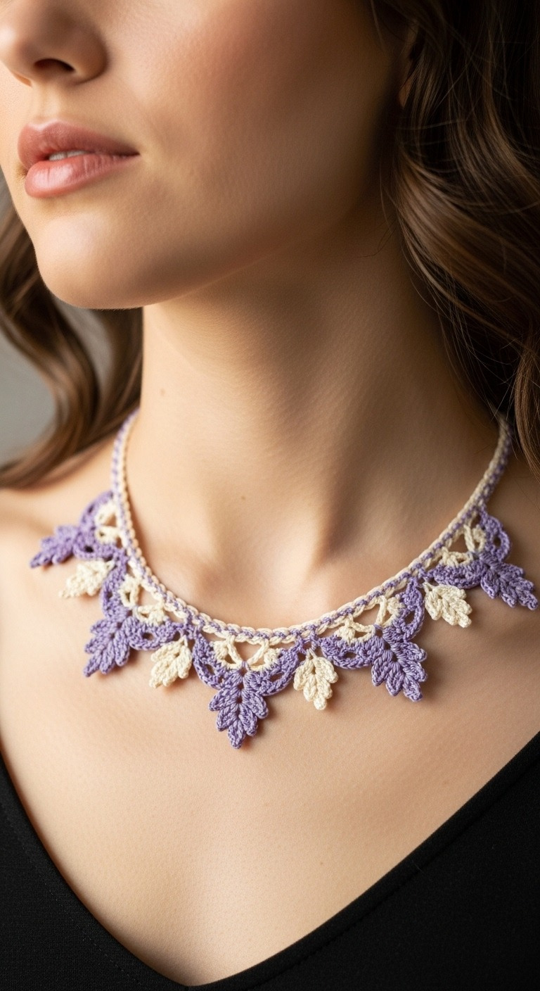 Crochet an Elegant Lace Leaf Necklace: Free Pattern - Crafts Ideas