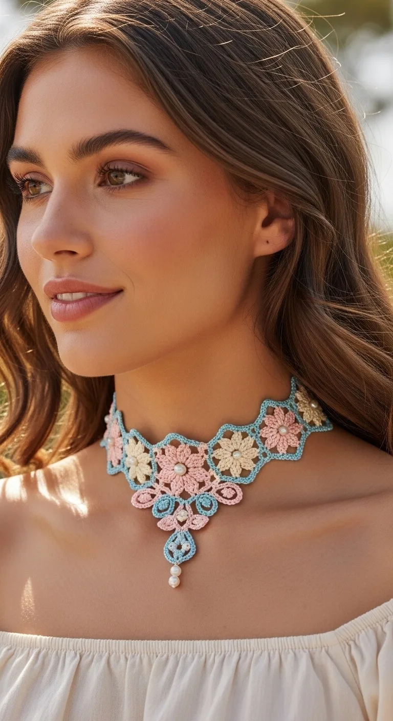 Elegant Crochet Lace Choker Necklace Pattern Vintage Floral Accessory