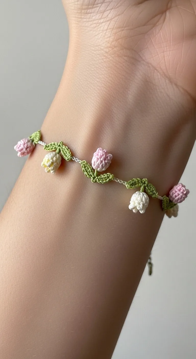 Delicate Crochet Tulip Bud Bracelet Pattern Diy Floral Wristwear