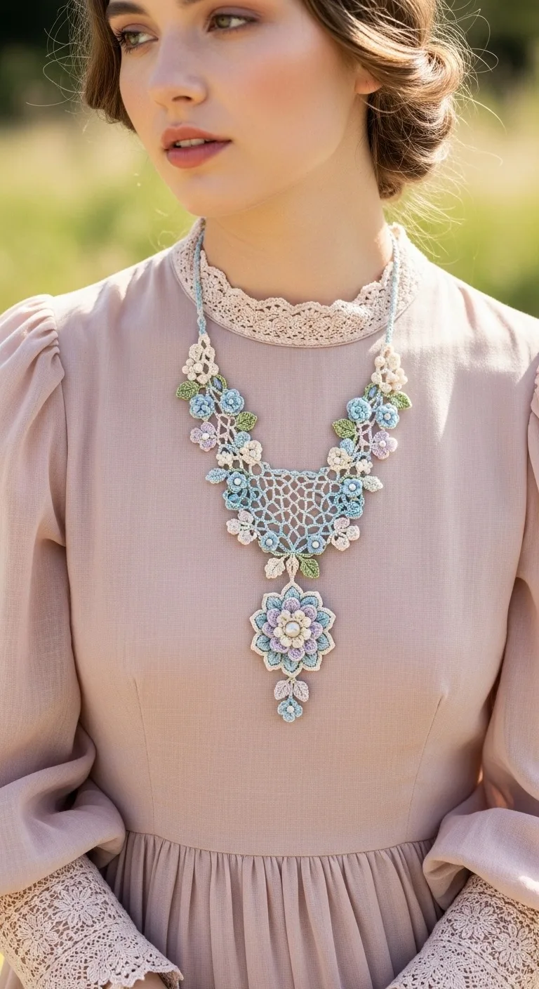 Elegant Heirloom Delicate Floral Crochet Necklace Pattern