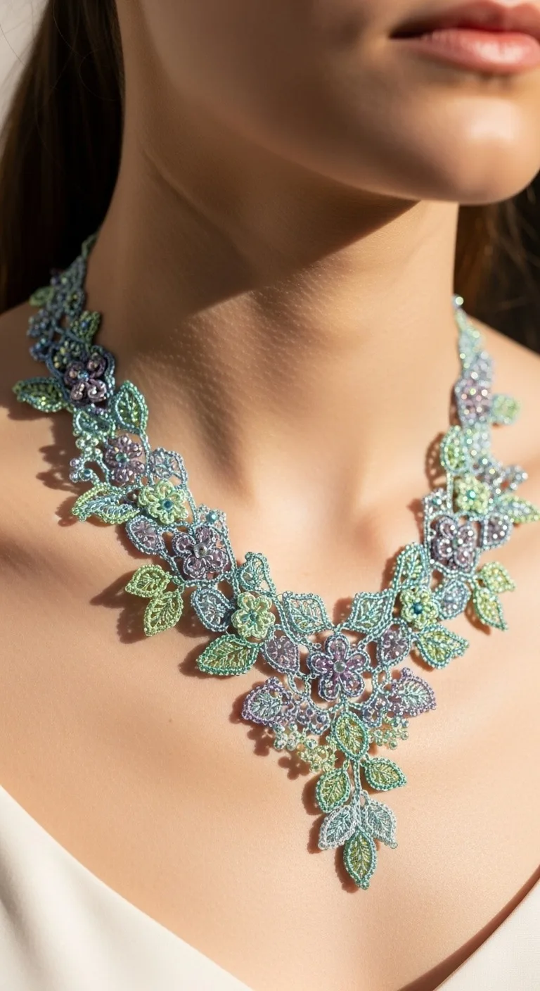 Enchanting Woodland Lace A Beaded Floral Crochet Necklace Pattern