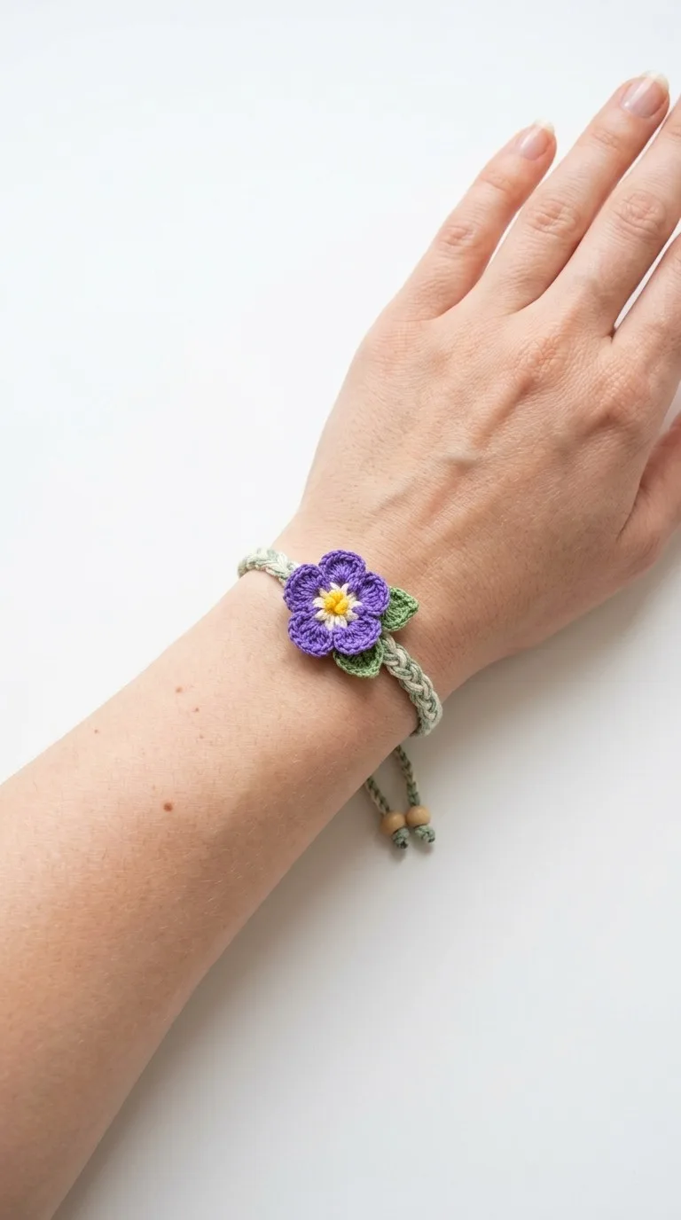 Delicate Pansy Bloom Free Crochet Flower Bracelet Pattern
