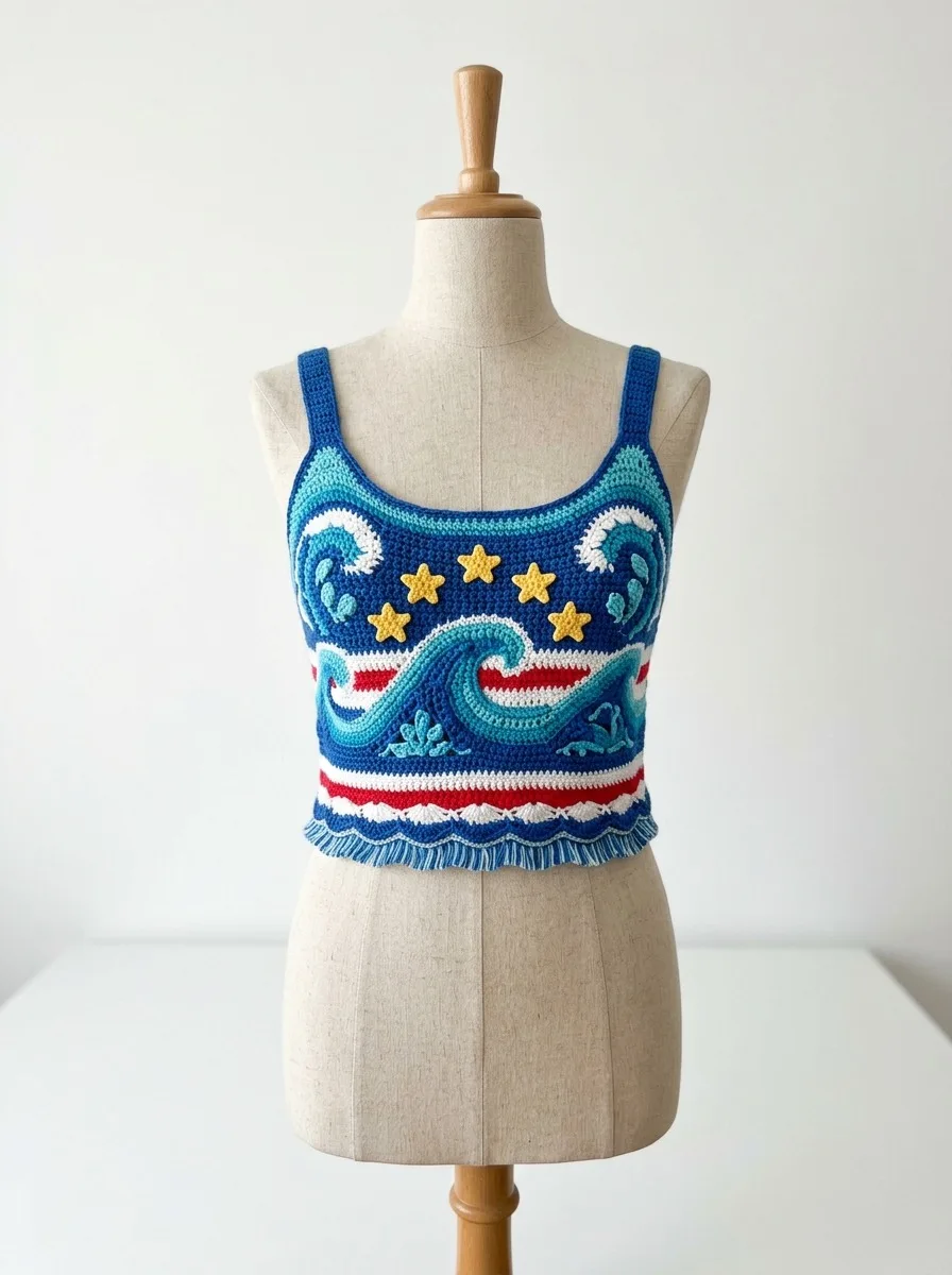 Free Ocean Wave Crochet Crop Top Pattern Summer Coastal Style