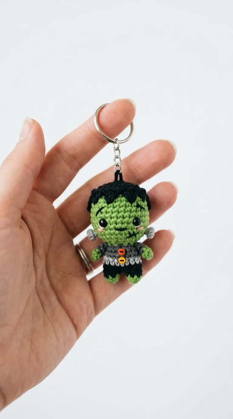 Adorable Mini Crochet Frankenstein Keychain Free Pattern