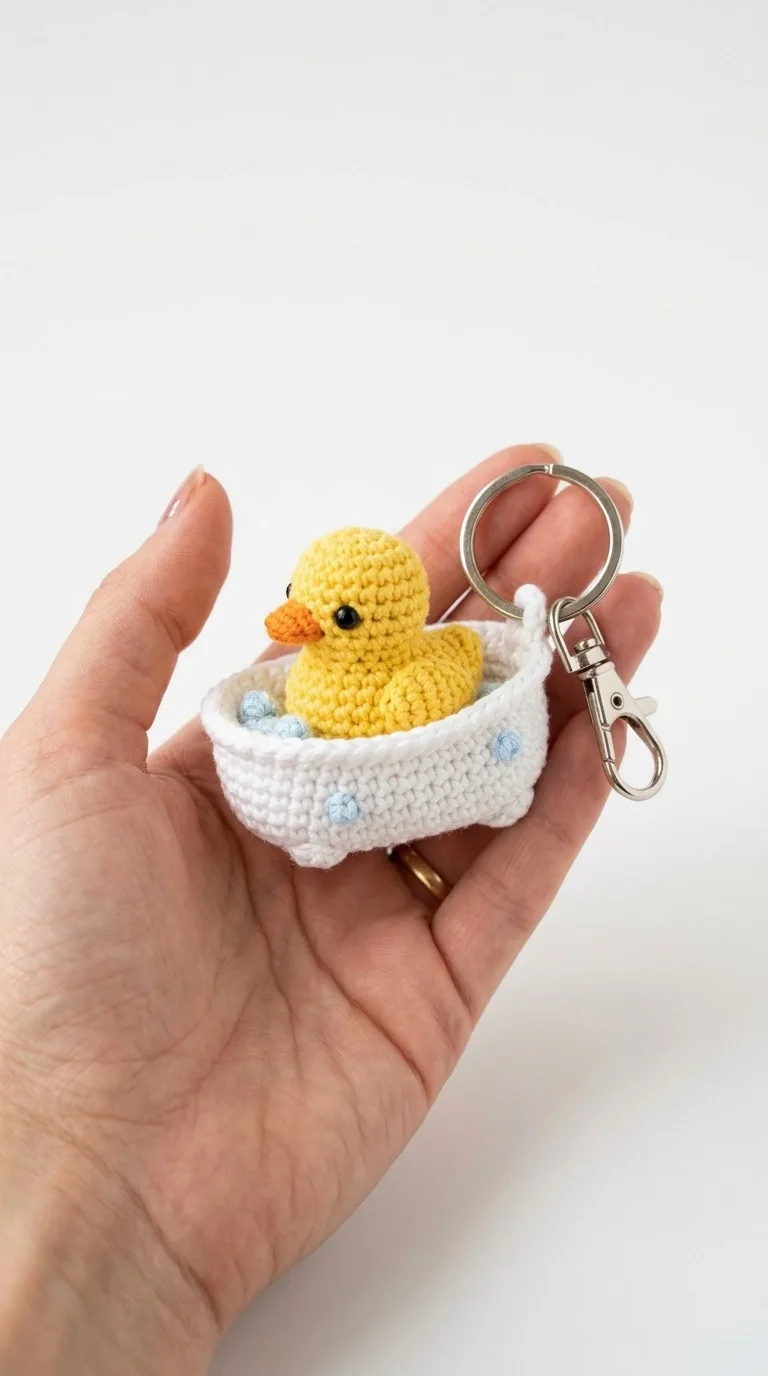 Adorable Crochet Duck In Bathtub Keychain Free Pattern
