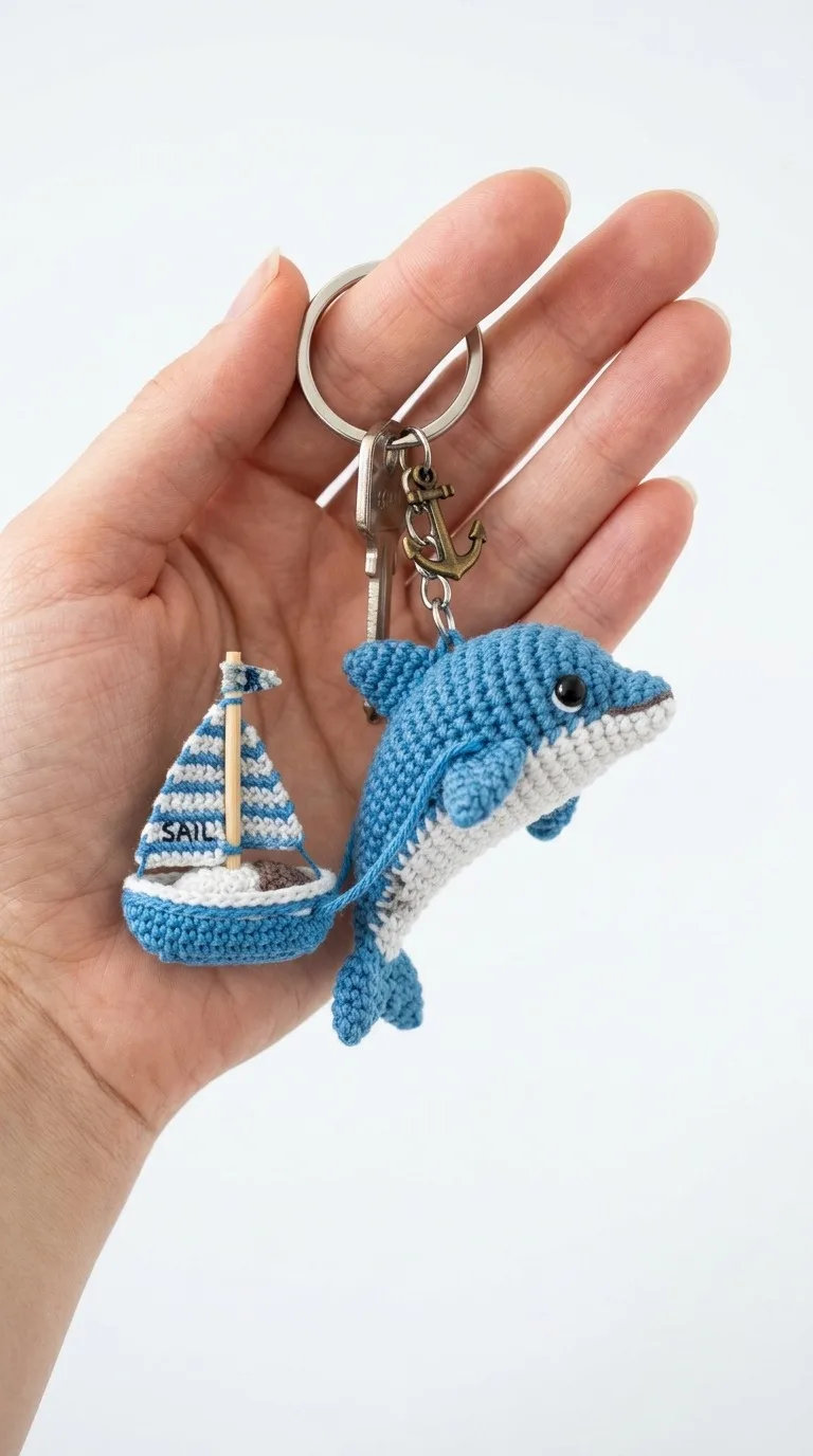 Free Amigurumi Dolphin Keychain Crochet Pattern With Mini Sailboat