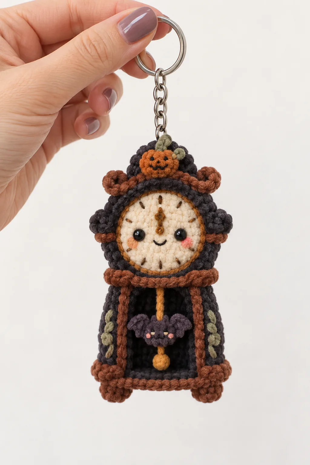 Cute haunted grandfather clock plush yarn Halloween keychain