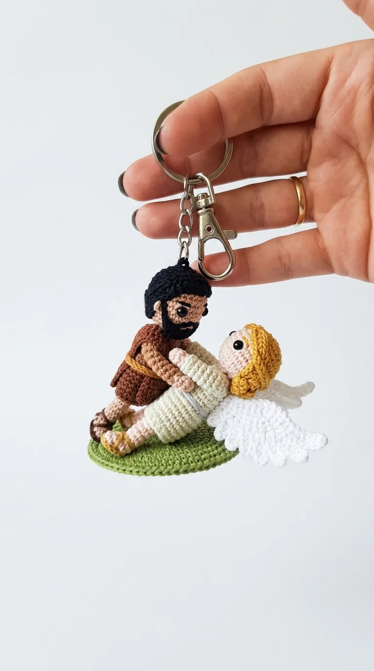 Crochet Jacob wrestling the angel keychain - Bible story amigurumi