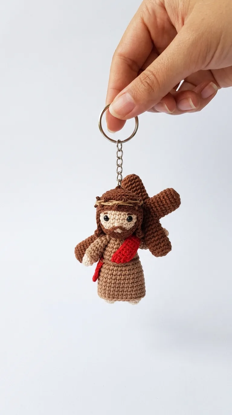 Crochet Jesus carrying the cross keychain - Bible story amigurumi