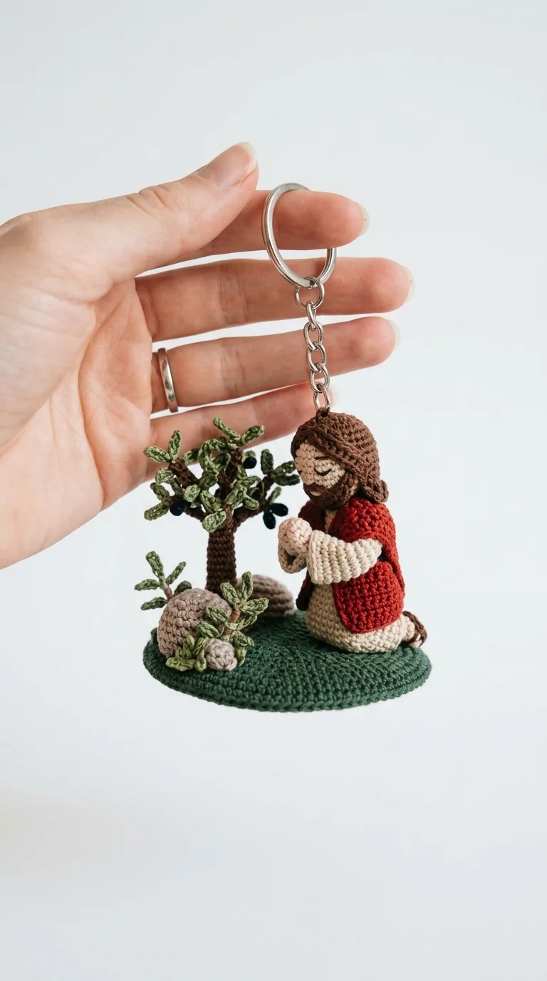 Crochet Jesus praying in Gethsemane keychain - Bible story amigurumi