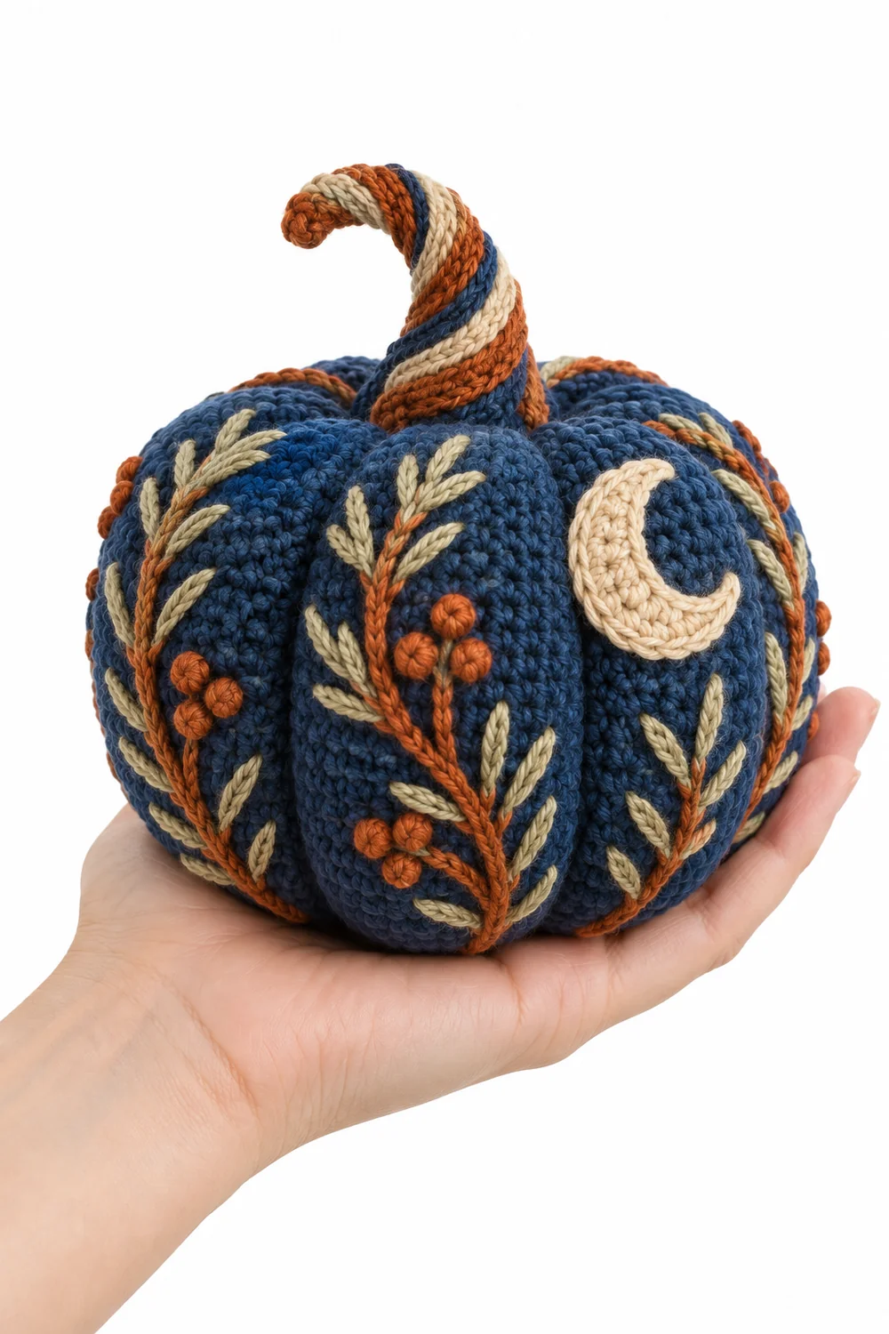 Cobalt blue plump crochet pumpkin decoration