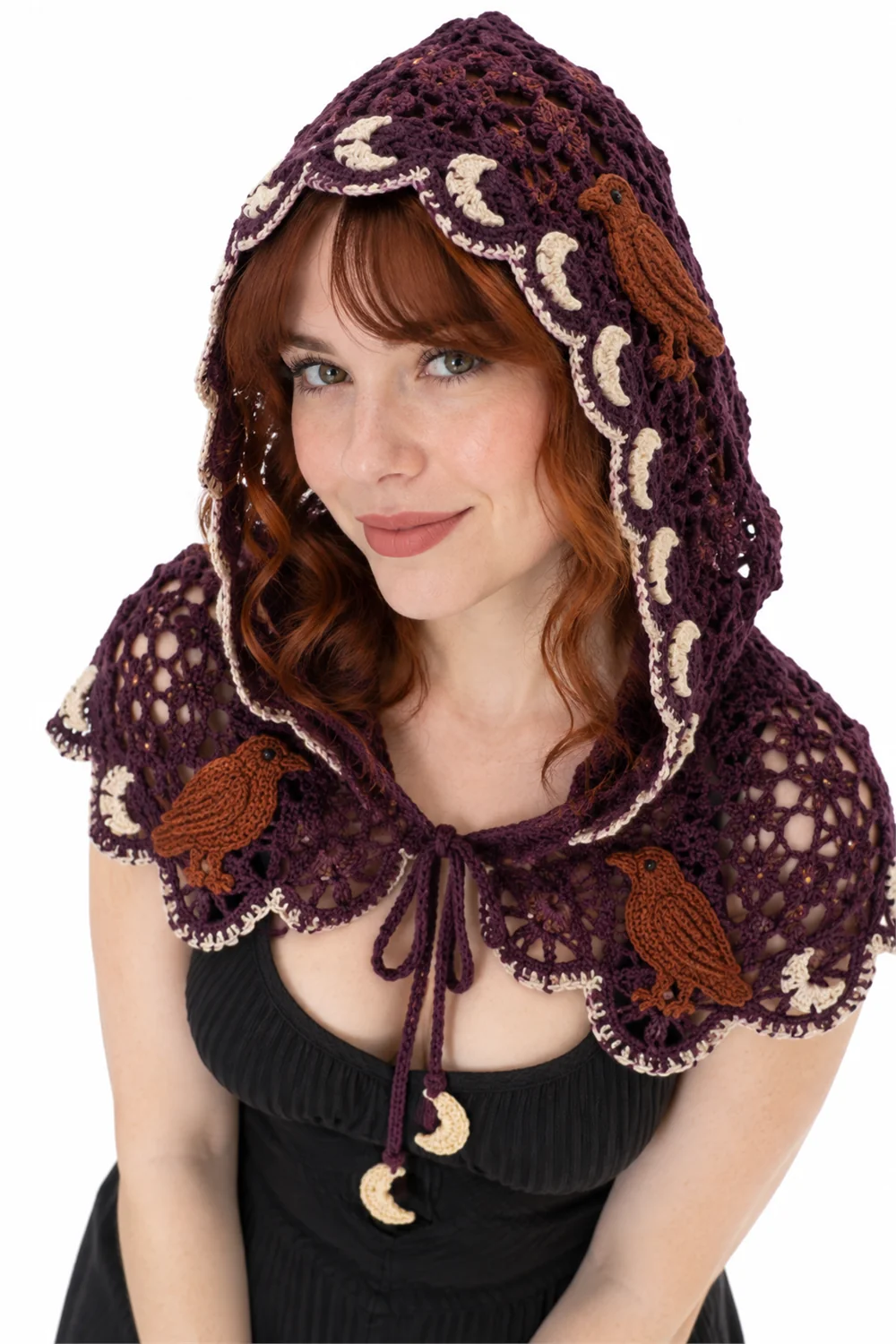 Plum purple crochet lace coif with vintage gothic feel