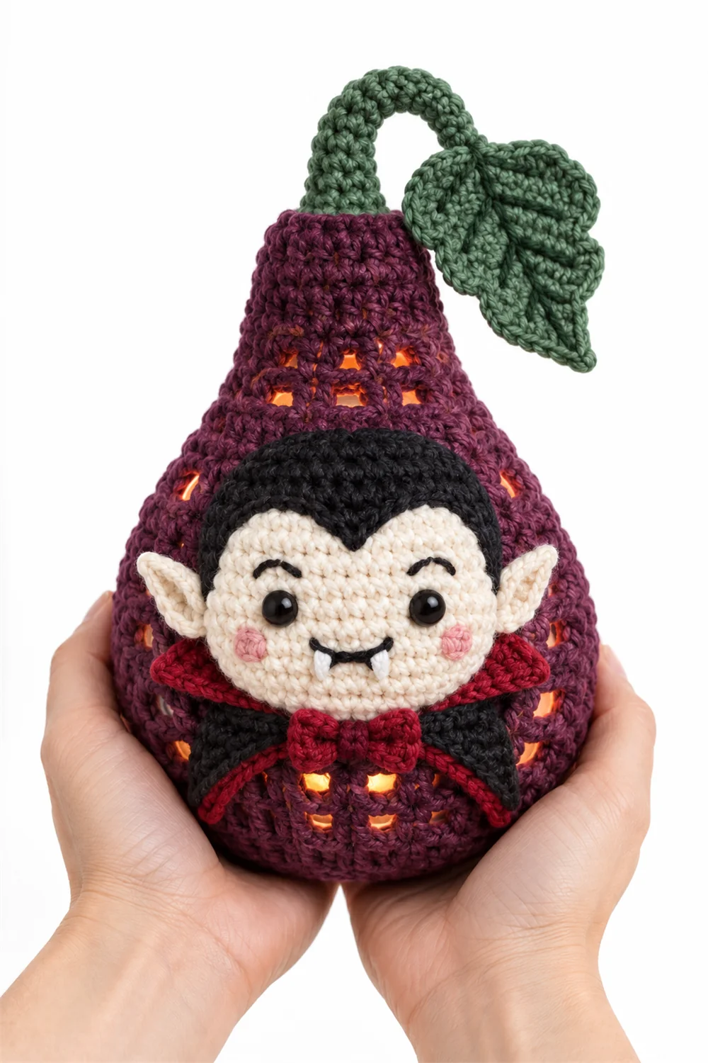 Plum purple pear-shaped crochet lantern cover