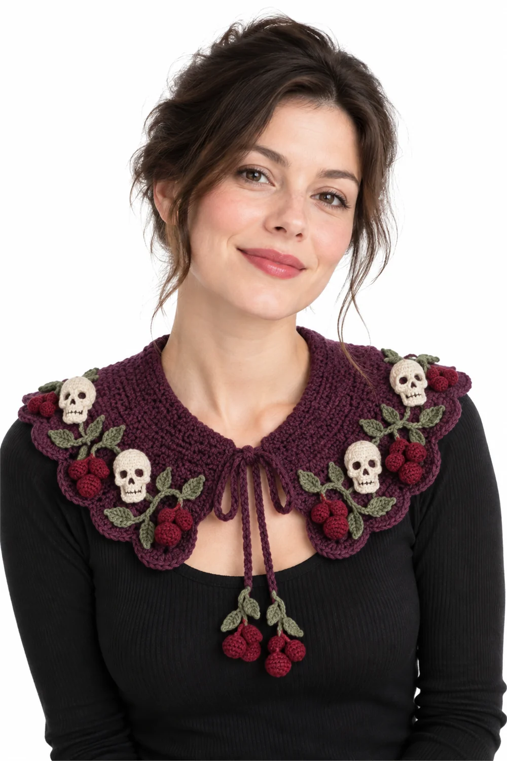 Plum purple crochet collar decorated with poison berry clusters