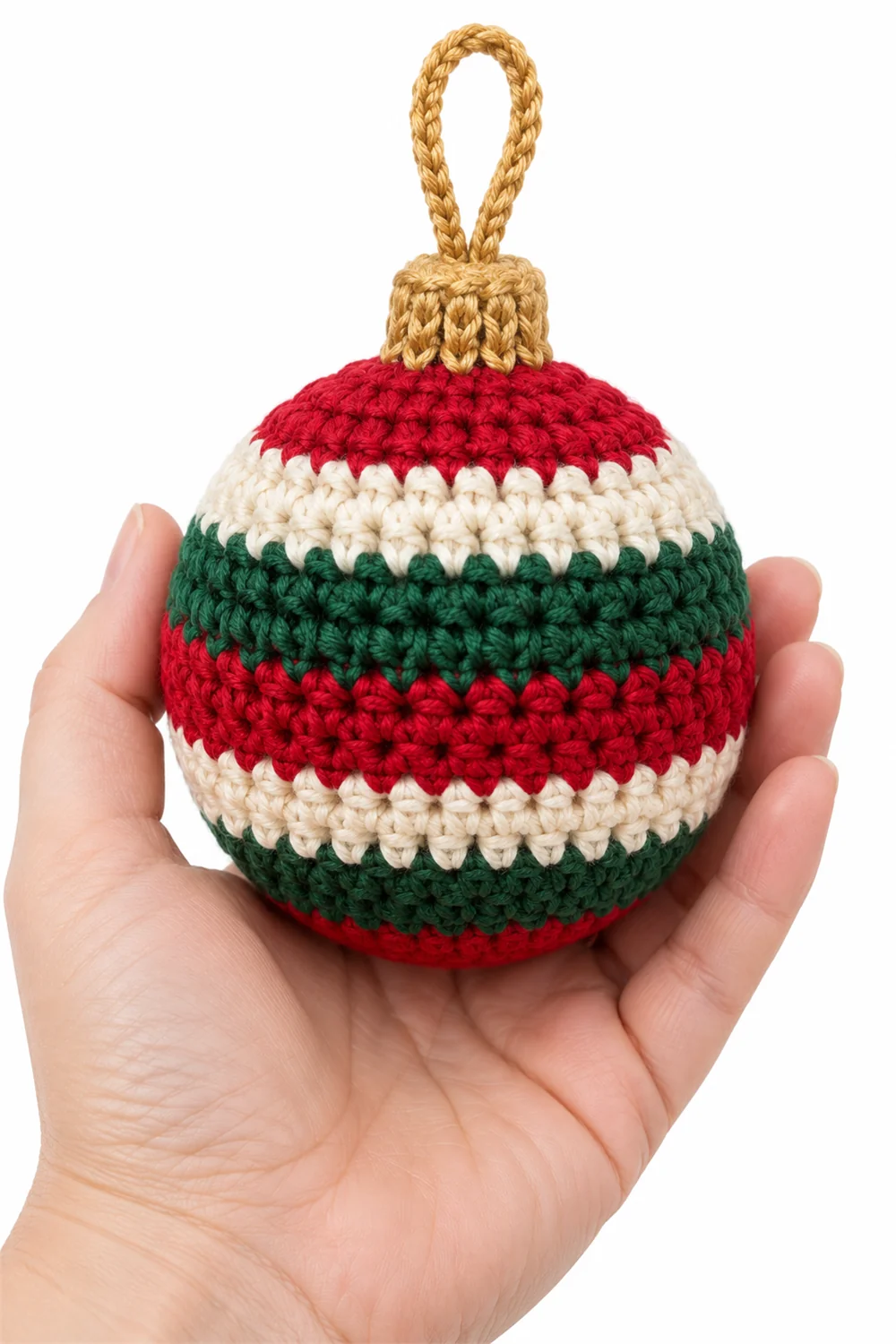 Red and green crochet Christmas bauble ornament