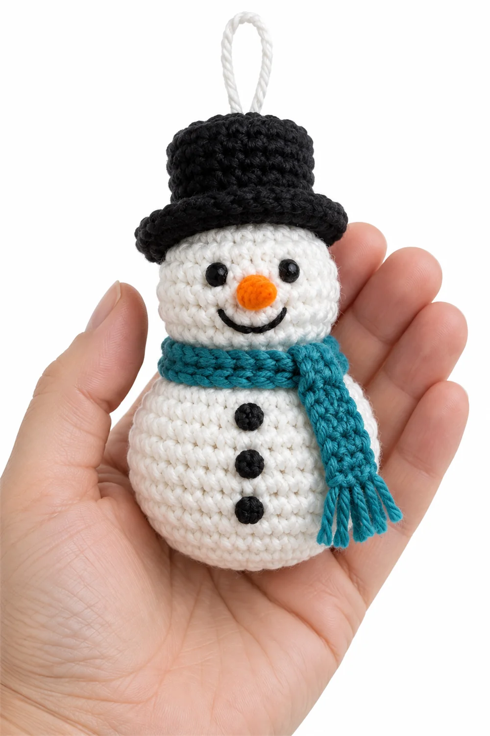 White crochet snowman Christmas ornament